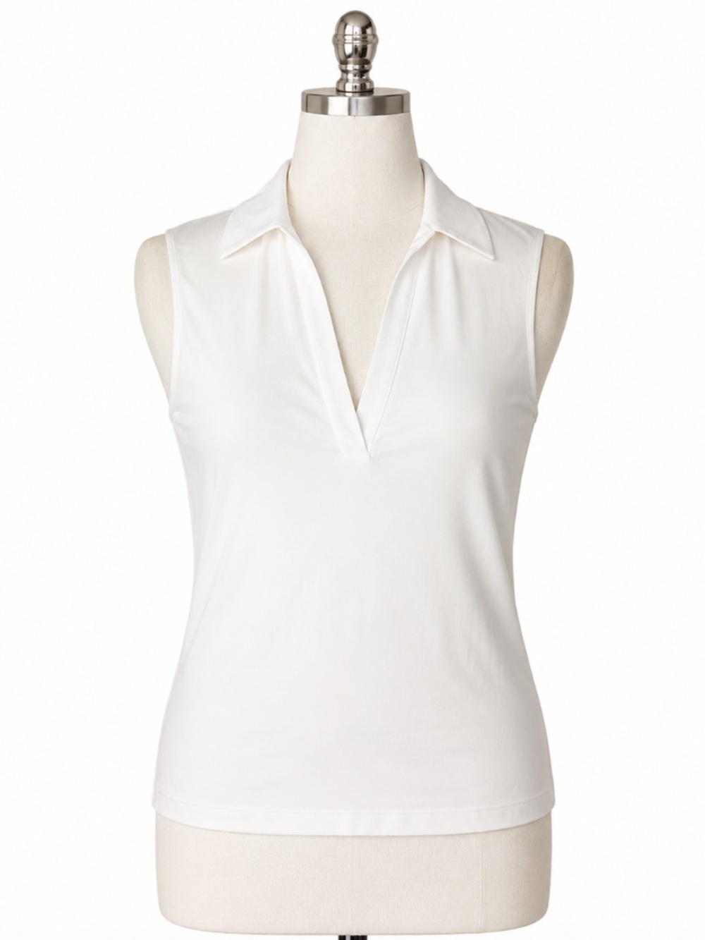 NWT Tahari Modern Essentials White Sleeveless Collared V-Neck Blouse Top XS